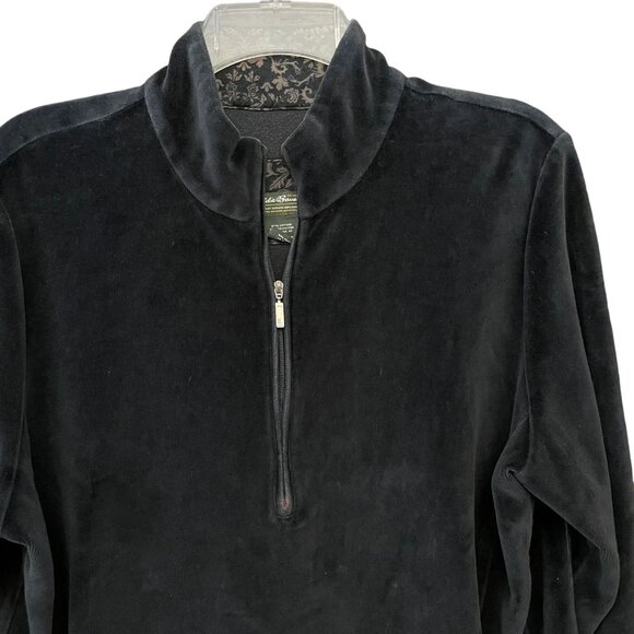 Eddie Bauer Black Velour Quarter Zip Pullover Womens XL - Picture 1 of 10